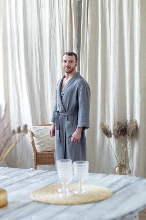 Men's Kimono, Turkish Bathrobe, Lynen Robe, Boho Kaftan, Towel store Robe, Dressing Gown, Ecru Kaftan, gift for him