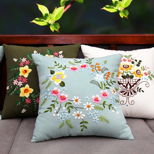 相縫手工設計館 刺繡抱枕diy手工刺繡資料包帆布棉麻布面有輪廓圖汽車靠墊