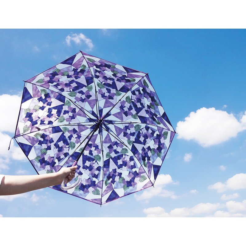 【預訂】透明彩繪玻璃紫繡球花雨傘 - 雨傘/雨衣 - 其他金屬 紫色