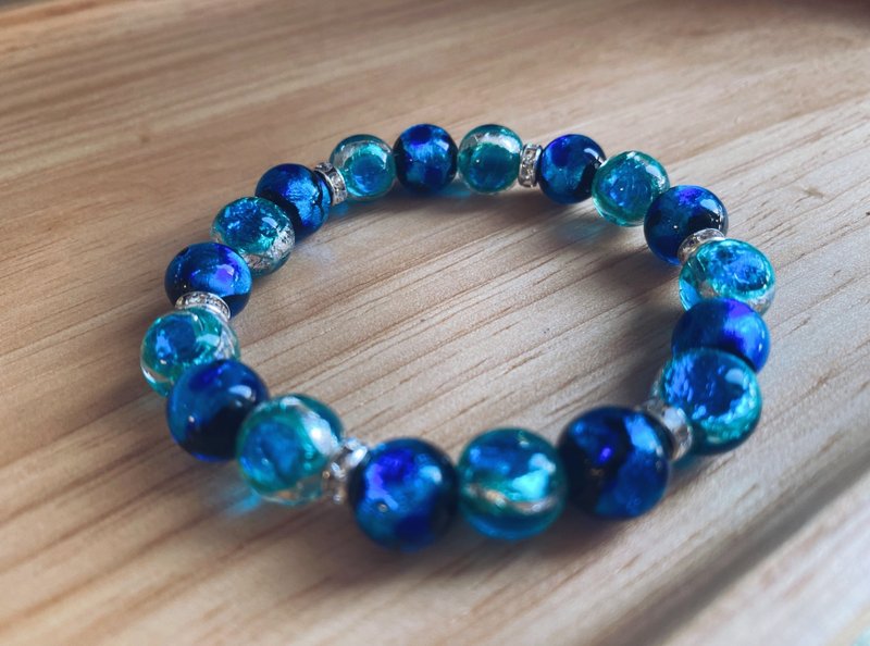 [Glass Series] 10MM Aqua Blue and Okinawa Glaze Bead Bracelet - Bracelets - Colored Glass Blue