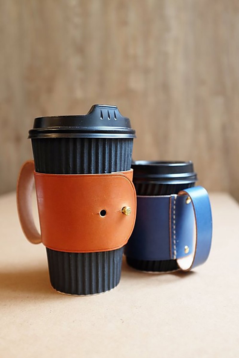 Italian leather coffee sleeve DIY Kit - เครื่องหนัง - หนังแท้ สีส้ม