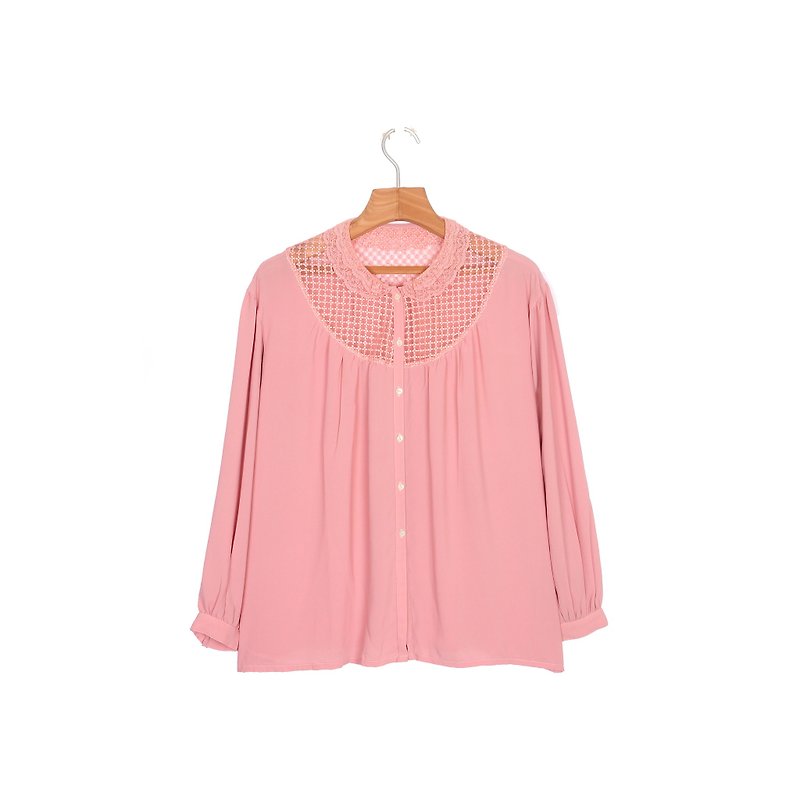 【蛋植物古着】水蜜桃少女古著襯衫 - 恤衫 - 聚酯纖維 粉紅色