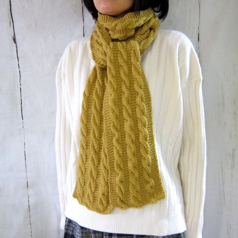 Cashmere blend cable pattern long scarf in mustard - Knit Scarves & Wraps - Wool Yellow