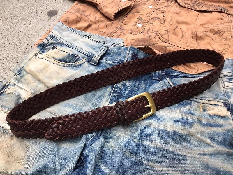 Handmade nine-strand braided vegetable-tanned first-layer leather leather belt - Belts - Genuine Leather 