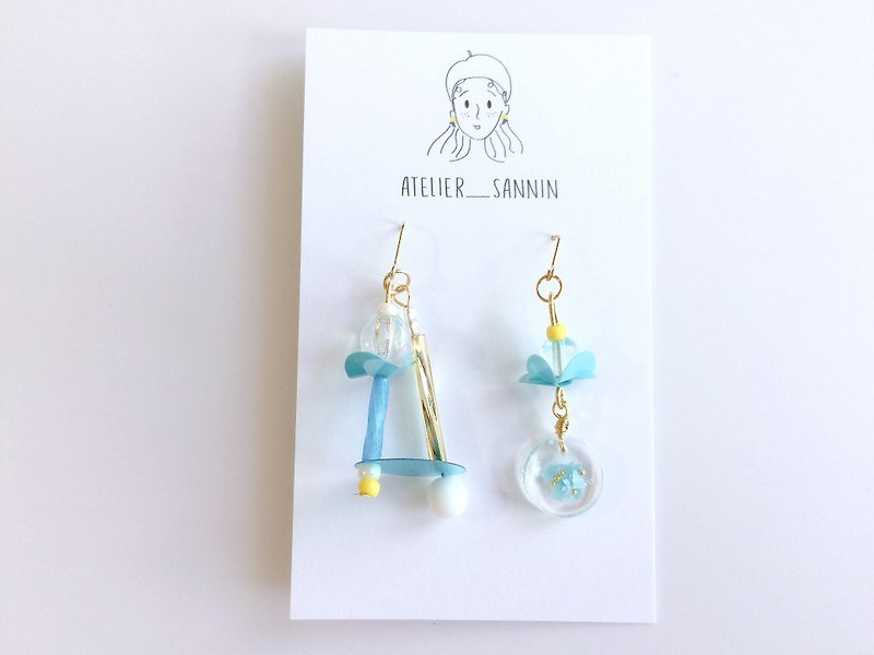 Afternoon magic swing - magic blue hanging ear ear hook earrings [can change folder / anti-allergic silicone ear hook] - Earrings & Clip-ons - Other Materials Blue