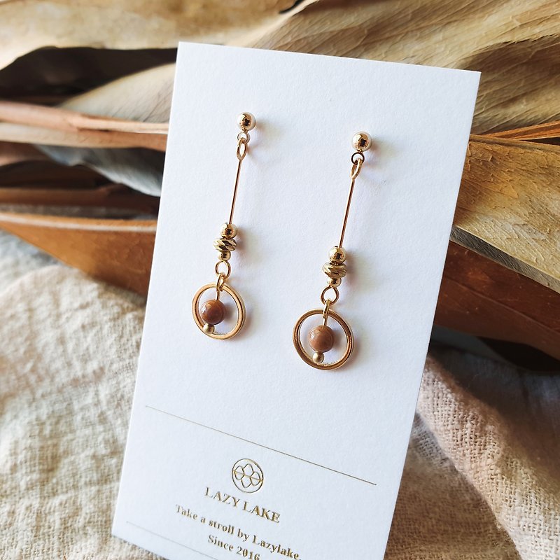 Miniature Crossing Ocean Agate Brass Earrings - Earrings & Clip-ons - Copper & Brass Gold