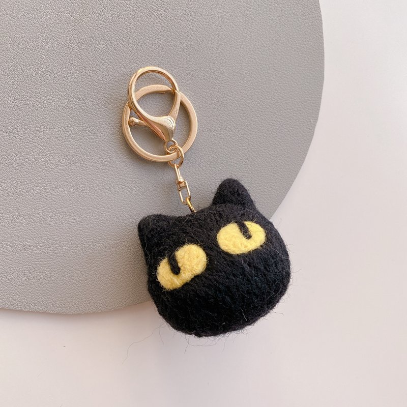 Wool Felt-Handsome Black Cat Keyring/Pin - Keychains - Wool 