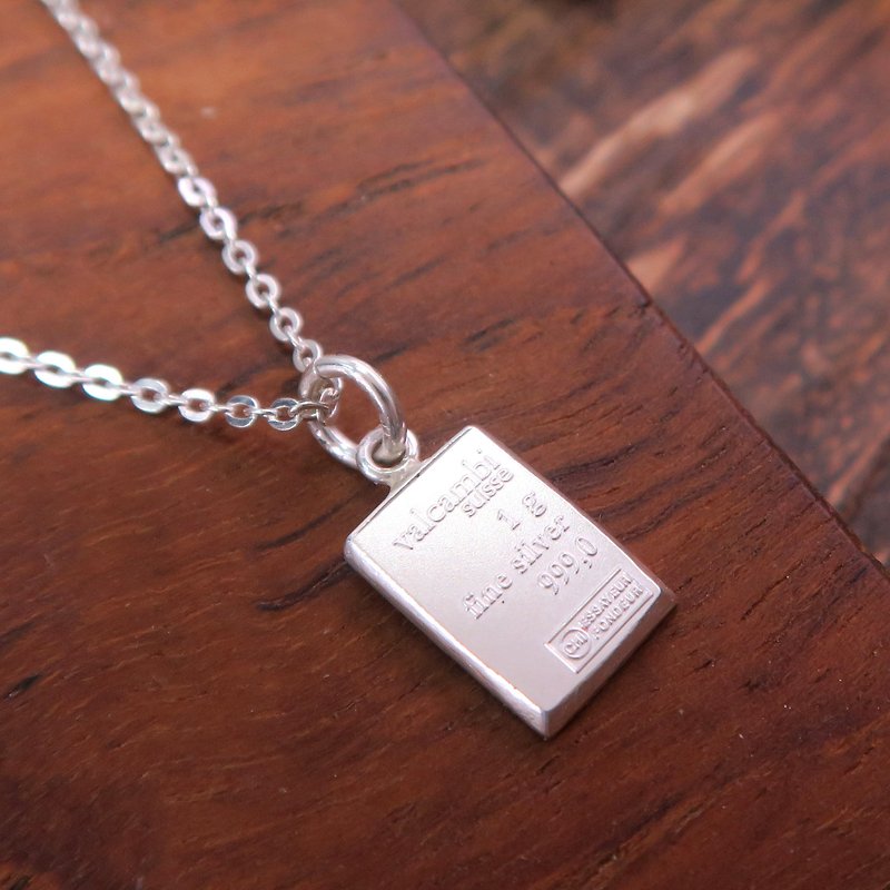 Chocolate Small Silver Brick Necklace 999 Sterling Silver Necklace-16 inches / 18 inches (two chain lengths are optional)