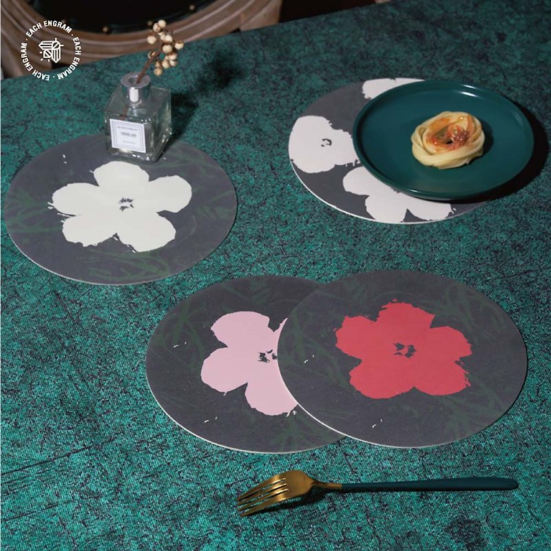 Andy Warhol Coaster Insulation Mat Leather Retro Simple Flower Bowl Mat Waterproof Anti-scalding Coffee Tea Coaster - Coasters - Faux Leather 