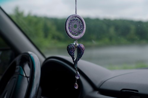 VIDADREAMS Purple Dream Catcher & Angel Wings Charm | Car Rear View Mirror Guardian Angel