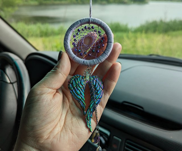 Purple Dream Catcher & Angel Wings Charm  Car Rear View Mirror Guardian  Angel - Shop VIDADREAMS Wall Décor - Pinkoi