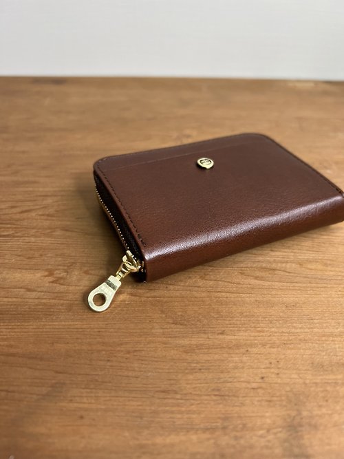 JG Leather Design 義大利植鞣皮日本拉鍊ㄇ形零錢包 - 深木棕