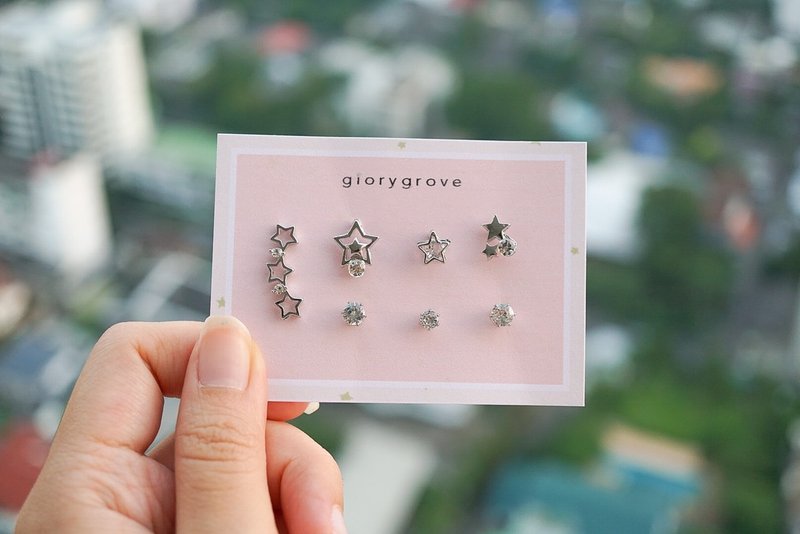 starshine set earring - 耳環/耳夾/耳骨夾 - 其他金屬 粉紅色