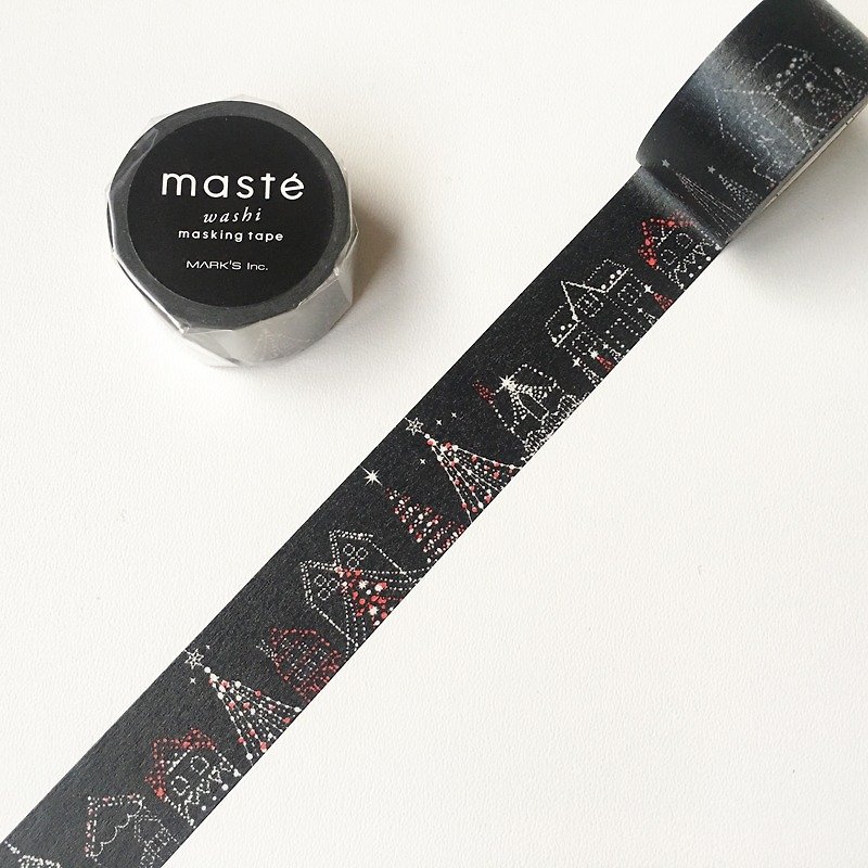 masteクリスマスと紙テープ[クリスマスの照明（MST-MKT170-B）] - マスキングテープ - 紙 ブラック