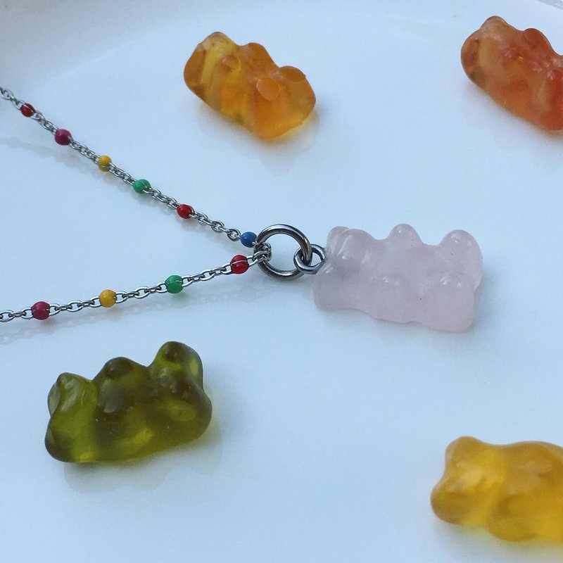 【Lost and find】天然石 粉水晶 糖果 gummy bear 頸鏈 - 項鍊 - 寶石 粉紅色