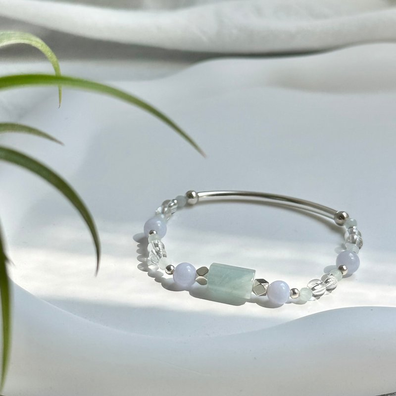 海藍耀柱/海藍寶 藍紋瑪瑙 白水晶/水晶手鍊 客製化 - 手鍊/手環 - 水晶 