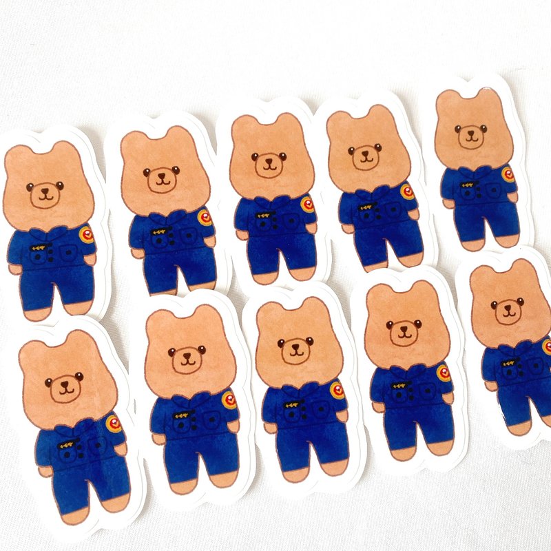 買10送1 林檎小熊警察防水貼紙  6cm 警局 警察局 - 貼紙 - 防水材質 藍色