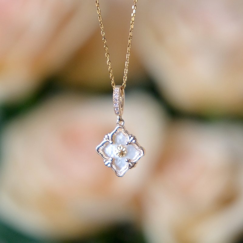 ALYSSA & JAMES Diamond lace mother-of-pearl sterling silver necklace N149 - สร้อยคอ - เปลือกหอย สีทอง