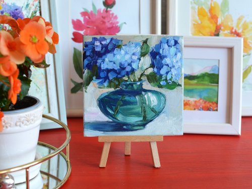 メーカー公式ショップ】 額縁付き原画】赤い花と青い紫陽花の