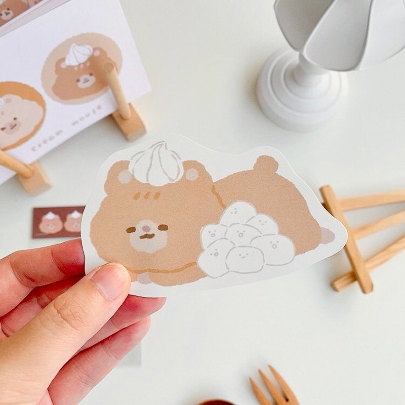 Waterproof Sticker/Cream Rat Big Sticker - Marshmallow Pile - สติกเกอร์ - กระดาษ สีกากี