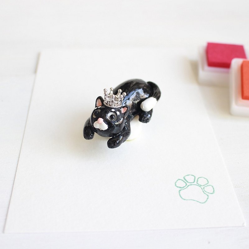 PearlCatCat x Handmade J | Black Cat Soft Pottery with a single meat ball seal - ตราปั๊ม/สแตมป์/หมึก - วัสดุอื่นๆ สีดำ