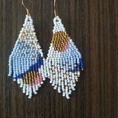 White Bird gallery of exquisite jewelry from Halyna Nalyvaiko Beaded sunset earrings Boho earrings with sun Solar huichol earrings Native Amer