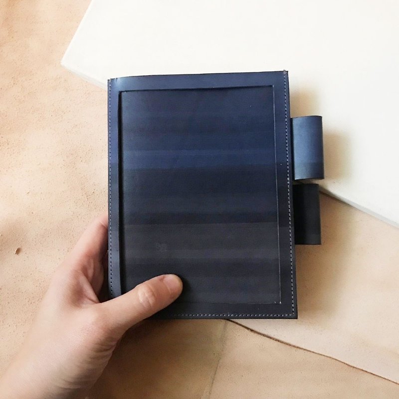 Leather Book Cover_MUJI A6 Size_Postcard Edition_Gray Blue Gradient Lavender Purple - Notebooks & Journals - Genuine Leather Gray