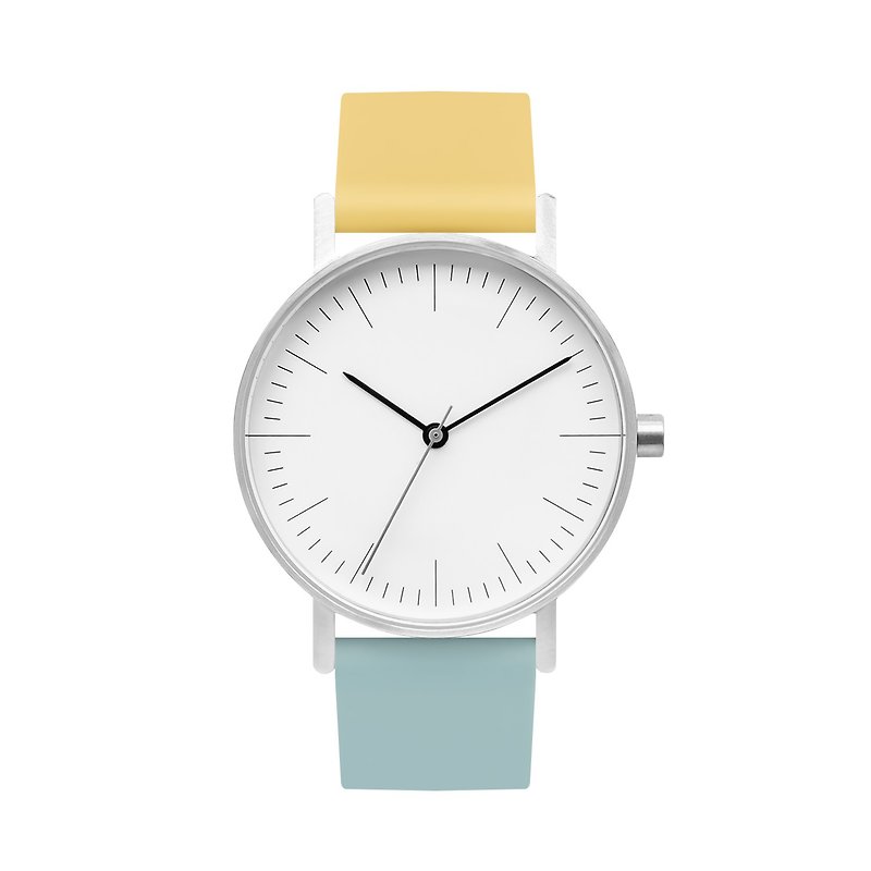 B001系列 彩色雙拼手錶 白面表盤-0912 - 女錶 - 不鏽鋼 黃色
