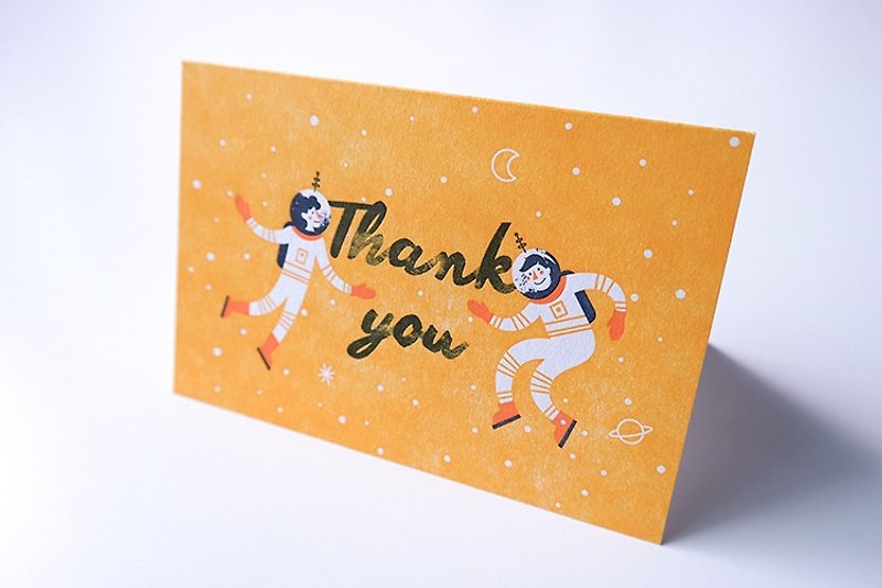 活版印刷プロセス技術、宇宙飛行士楽しく創造的な折りたたみありがとうカード、協力イラストレーターメアリーZabaikina - カード・はがき - 紙 