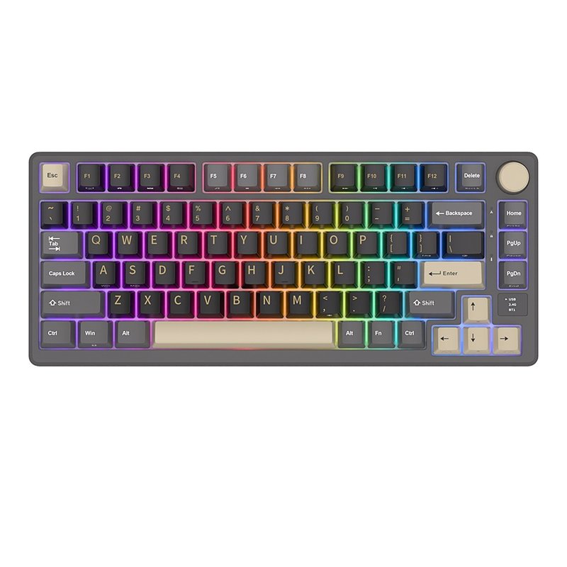 【RK】M75 75% Bluetooth three-mode wireless mechanical keyboard K yellow axis RGB Phantom Chinese - อุปกรณ์เสริมคอมพิวเตอร์ - พลาสติก สีดำ