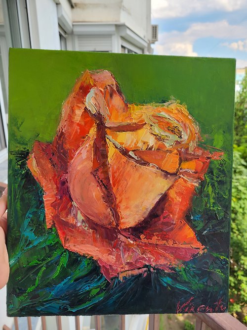 Vikenty Art Shop Magical Rose, Original Oil Painting on Canvas, Large Flower, Abstract Painting