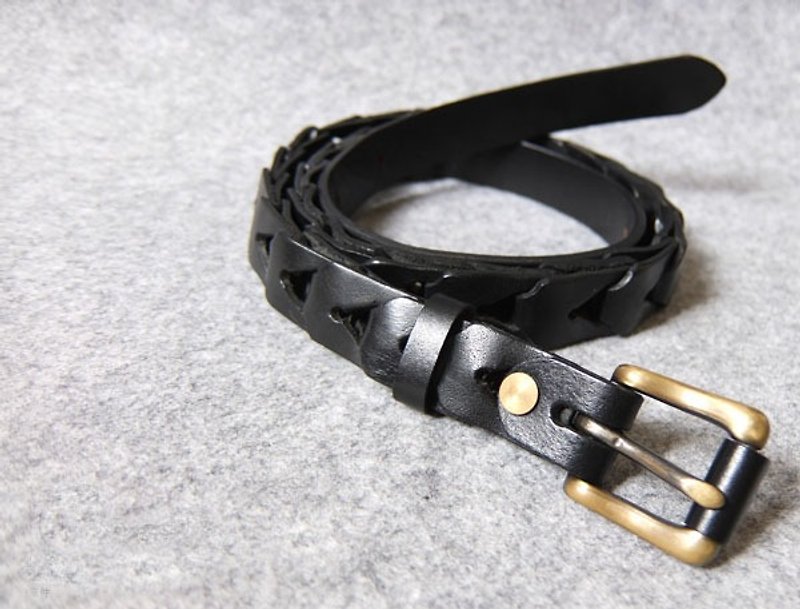YOURS knitted combination leather belt personality black leather - เข็มขัด - หนังแท้ 