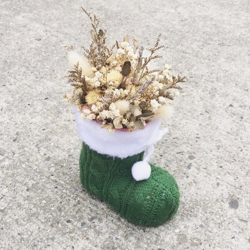 ✦ 叮叮噹聖誕襪 ✦ 聖誕節限定 綠色聖誕襪乾燥花裝飾品 / 乾燥花手作 / 朋友禮 交換禮物 居家擺飾 - 擺飾/家飾品 - 植物．花 綠色