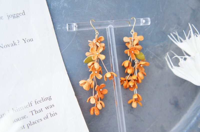 -Swaying around your ears-Osmanthus Clip-On or piercing - Earrings & Clip-ons - Genuine Leather Orange