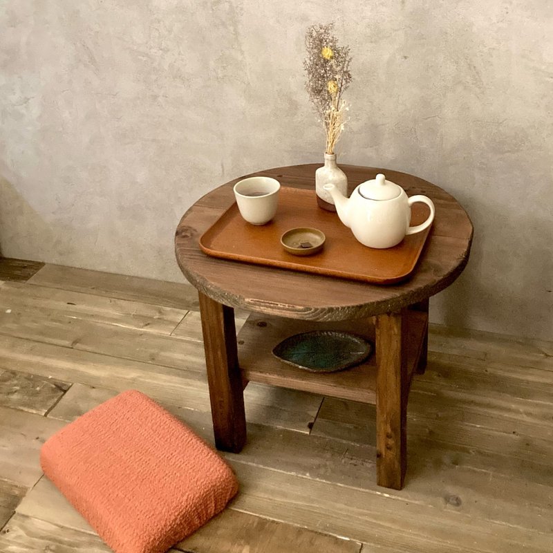 [Round side table and legless chair set] Solid cedar wood Zen tea table Sofa table Scandinavian Shabby Zazen center table Dark - โต๊ะอาหาร - ไม้ สีนำ้ตาล