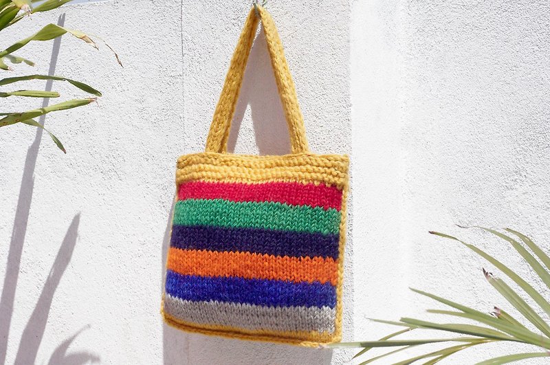 Limited amount of a pure wool wool hooks light bag / handbag / side bag / shoulder bag / travel bag / Tote bag / shopping bag - rainbow color palette colorful stripes geometry - กระเป๋าถือ - ขนแกะ หลากหลายสี