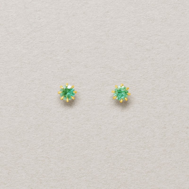 【Second Earrings】 18K 祖母綠耳環 (黃金) - 耳環/耳夾/耳骨夾 - 貴金屬 