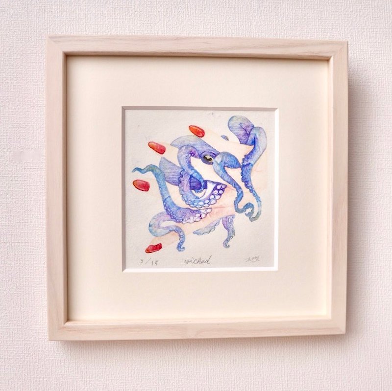 【Framed】Woodcutprints 3.9×3.9inch  wicked - Illustration, Painting & Calligraphy - Paper 