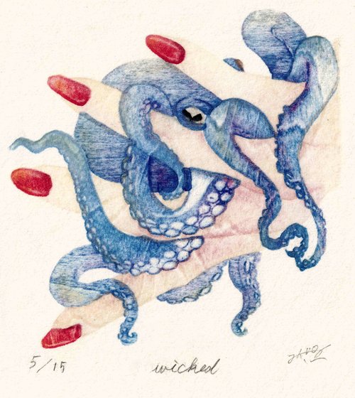 Framed】Woodcutprints 3.9×3.9inch wicked - Shop Chie kuroda