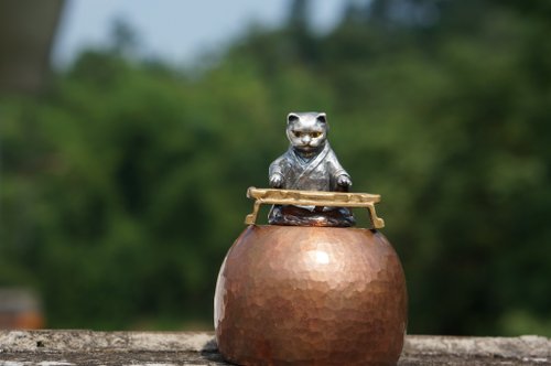 手作りシルバーピアノ演奏猫茶ペットクラフト装飾品