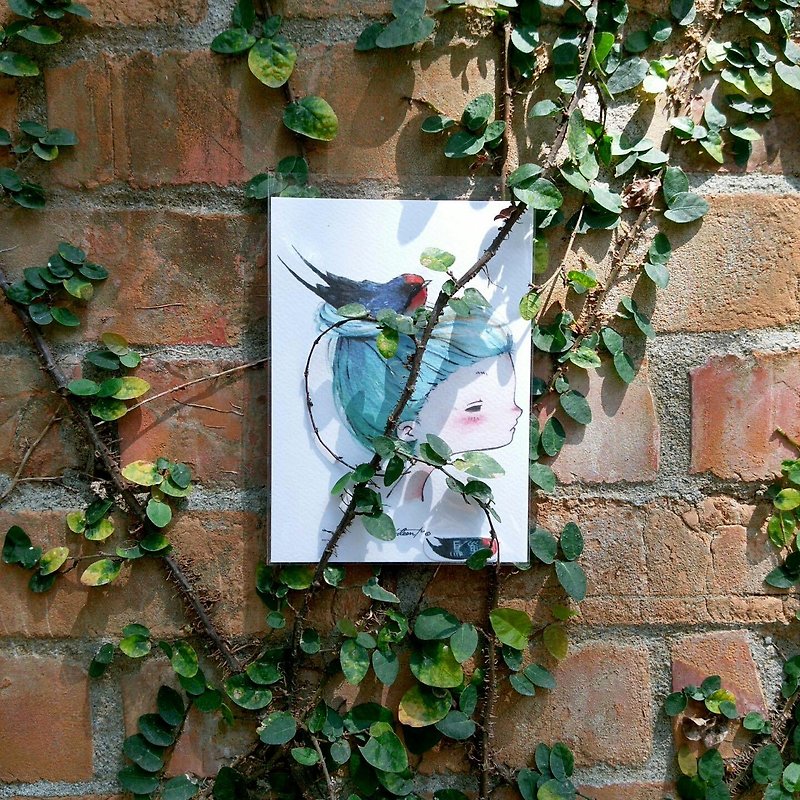 {139}Bird hair -blue，illustration postcard