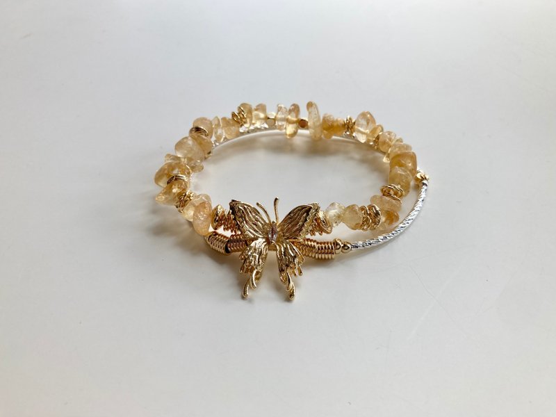 Lucky Citrine Butterfly Double Chain Bracelet - Bracelets - Crystal 