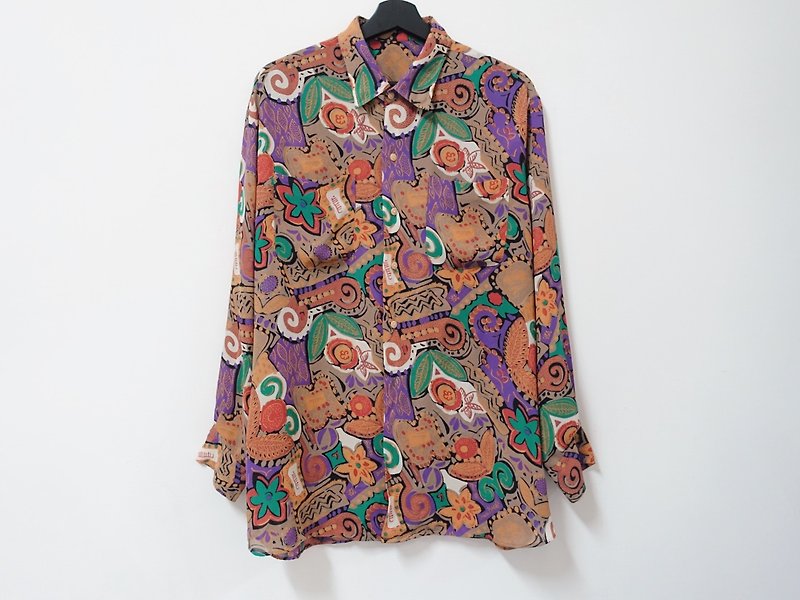 Awhile for a while | Vintage long sleeve shirt no.50 - Women's Shirts - Polyester Multicolor