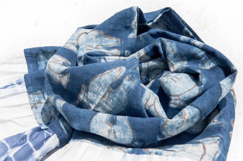 Blue dyed silk scarf / batik tie dyed silk scarf / plant dyed scarf / indigo gradient cotton scarf - elephant ocean - ผ้าพันคอ - ผ้าฝ้าย/ผ้าลินิน สีน้ำเงิน