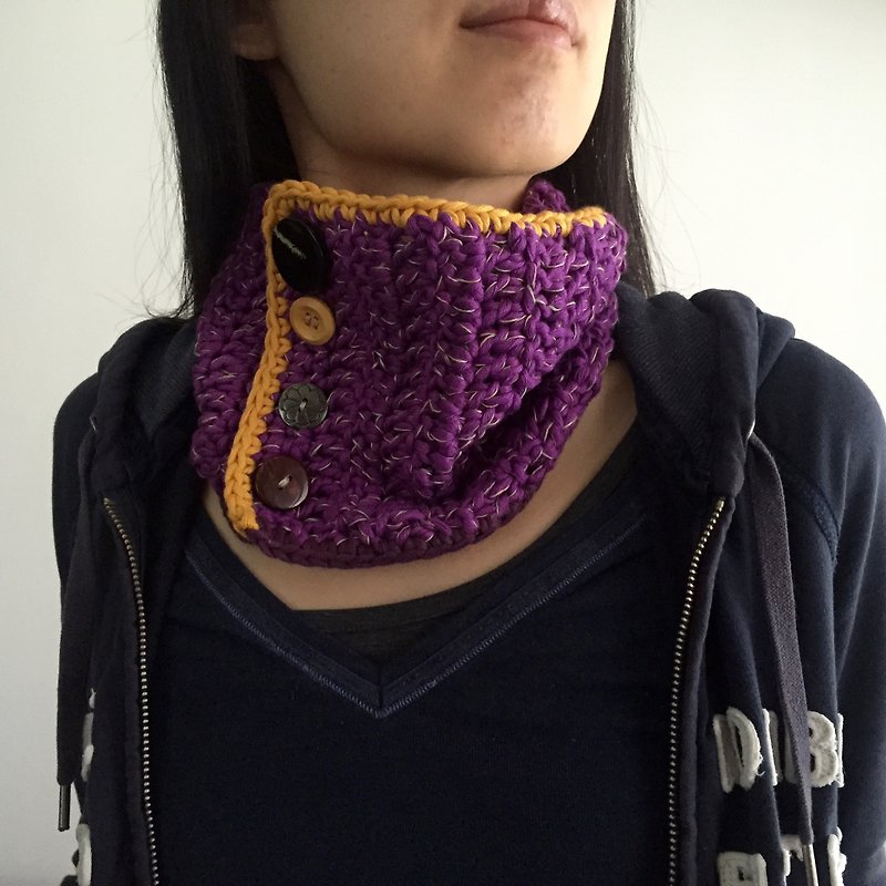 手工鉤織有機棉領口  |  多用途圍巾  |  個性配飾  |  紫外光色 - 絲巾 - 棉．麻 紫色