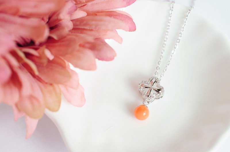 Belle Blossoming Cross Petal Pink Coral Bead 925 Silver Pendant Chain - Collar Necklaces - Semi-Precious Stones Silver