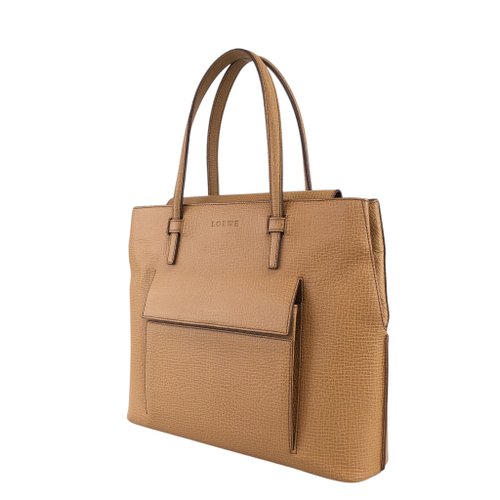 【LOEWE】ハンドバッグ　ロゴ型押し　レザー　キャメル 日本直送 名牌中古包 】LOEWE ロエベ ハンドバッグ キャメル