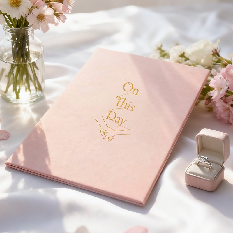 【月老紅線/結婚書約/新款】緋櫻色外夾/紙,皮革/亦有同婚 客製化 - 結婚書約 - 紙 白色