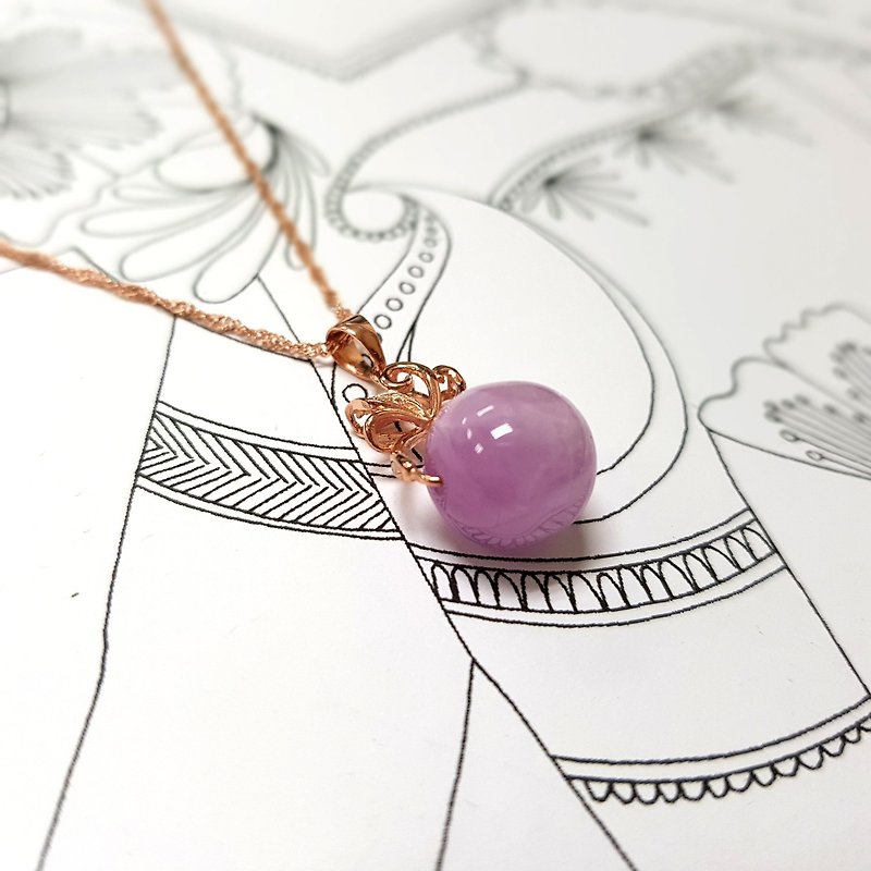 紫色のリシア輝石キーリングペンダント、天然水晶の宝石の手作り - 女の子はクリスタルワールド[アイリス]を愛し - ネックレス - 宝石 パープル