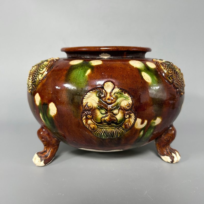 Tang Tri-color Three-legged Incense Burner - Items for Display - Pottery Khaki